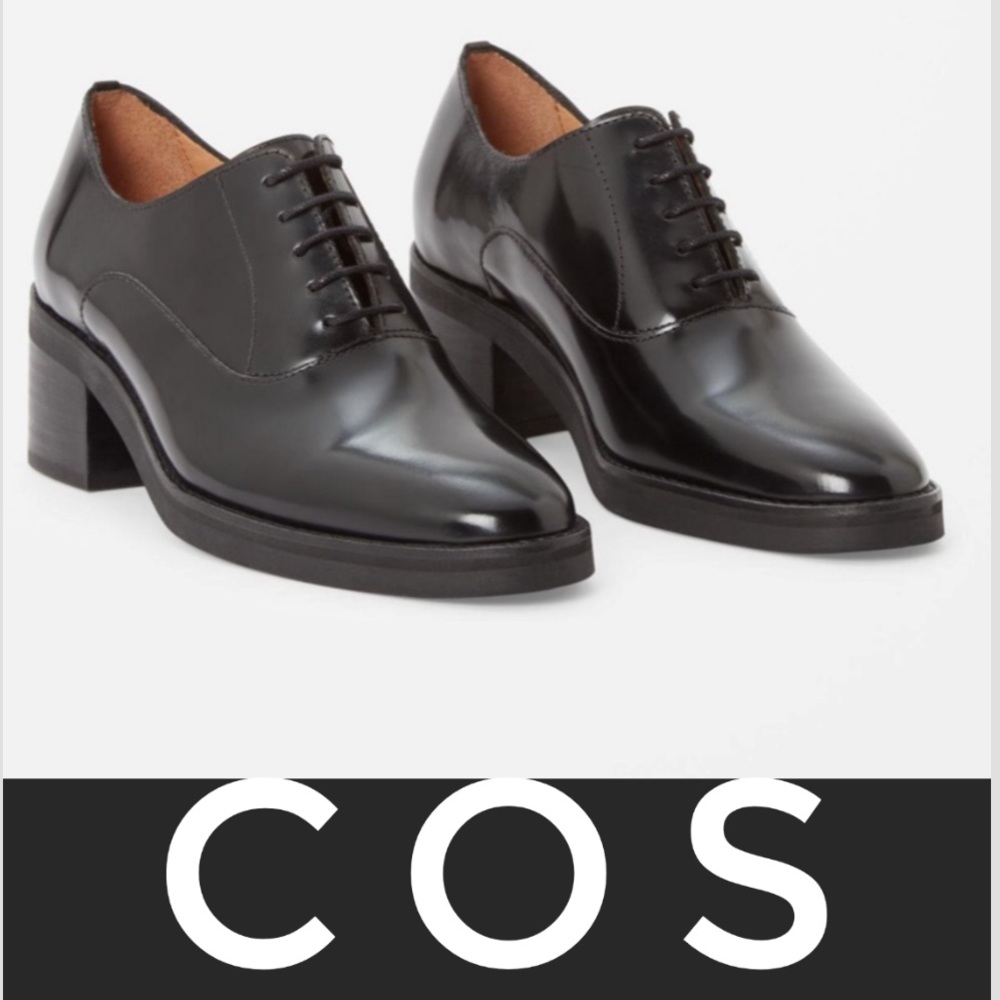 Authentic COS black leather lace up heels shoes